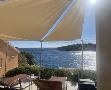View to the see from the outdoor terrace with deck chairs - apartment by the sea, Korcula
